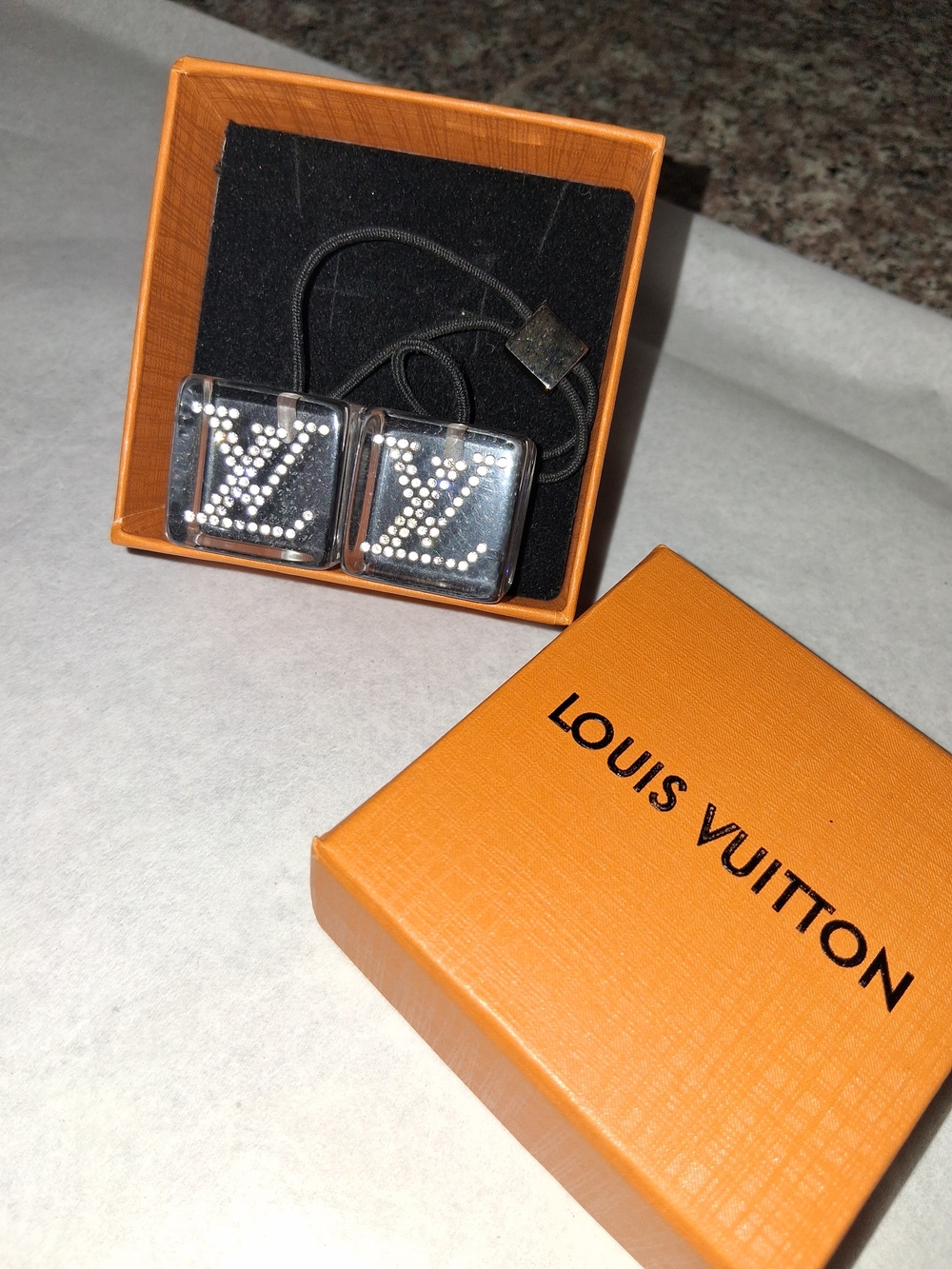 Louis Vuitton  Crystal LV Pendant Hair Tie PRELOVED.